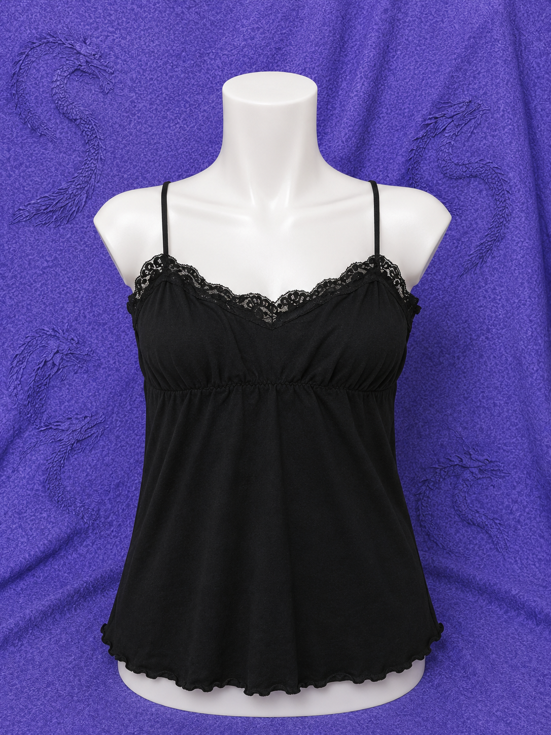 Top Nero con Pizzo Donna XS | Spalline Sottili | Stile Y2K