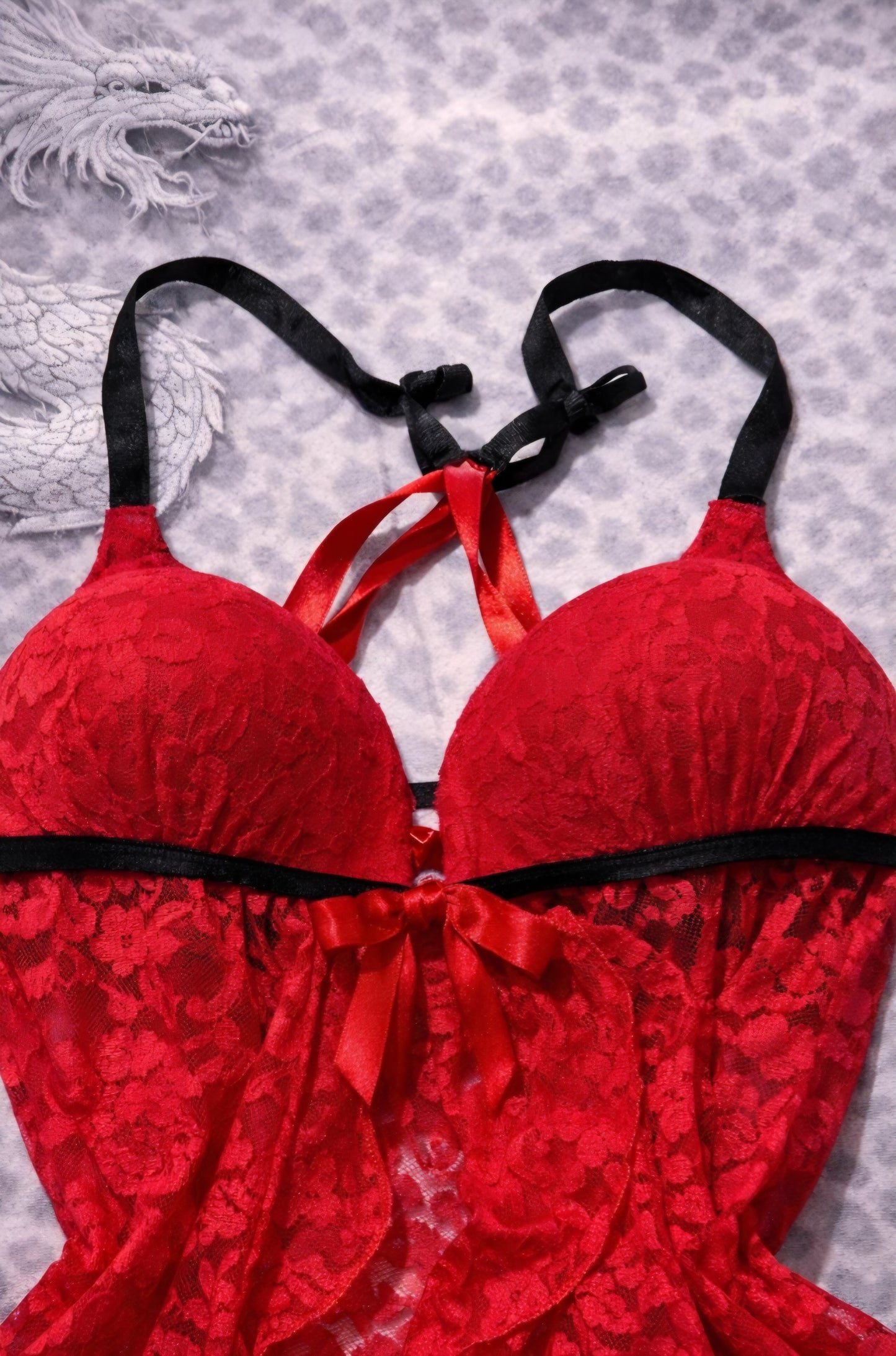 Babydoll Rosso in Pizzo Sexy – Lingerie Halter con Fiocco Donna