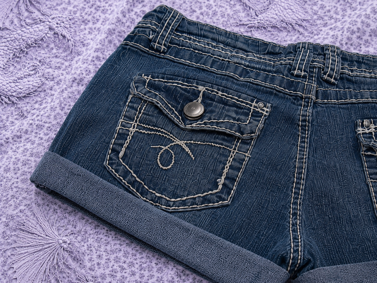 Shorts Jeans Y2K Beverly Hills Polo Club Vita Bassa con Risvolto