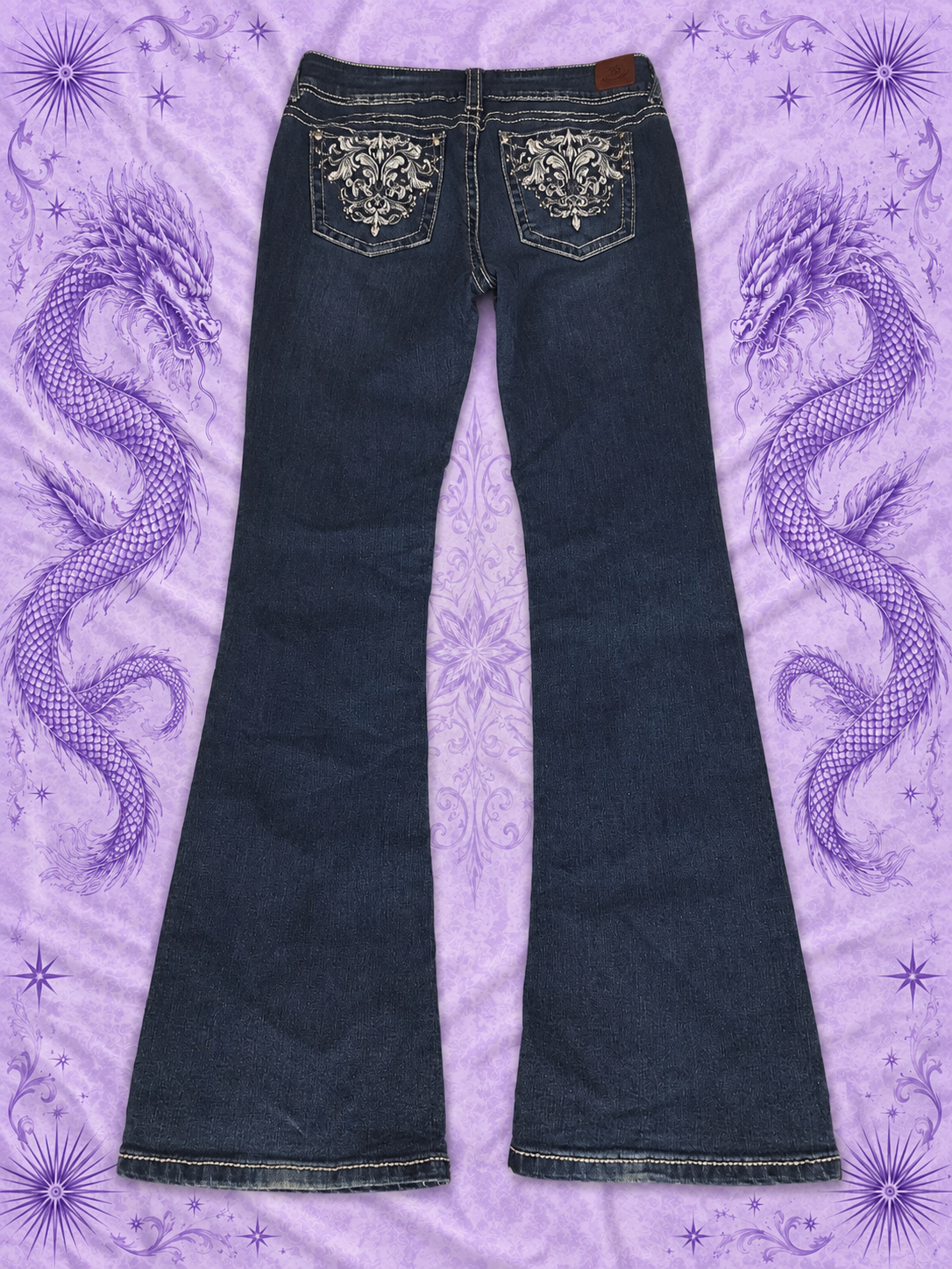 WallFlower Y2K Dark Wash Flare Jeans Embroidered – Size 9