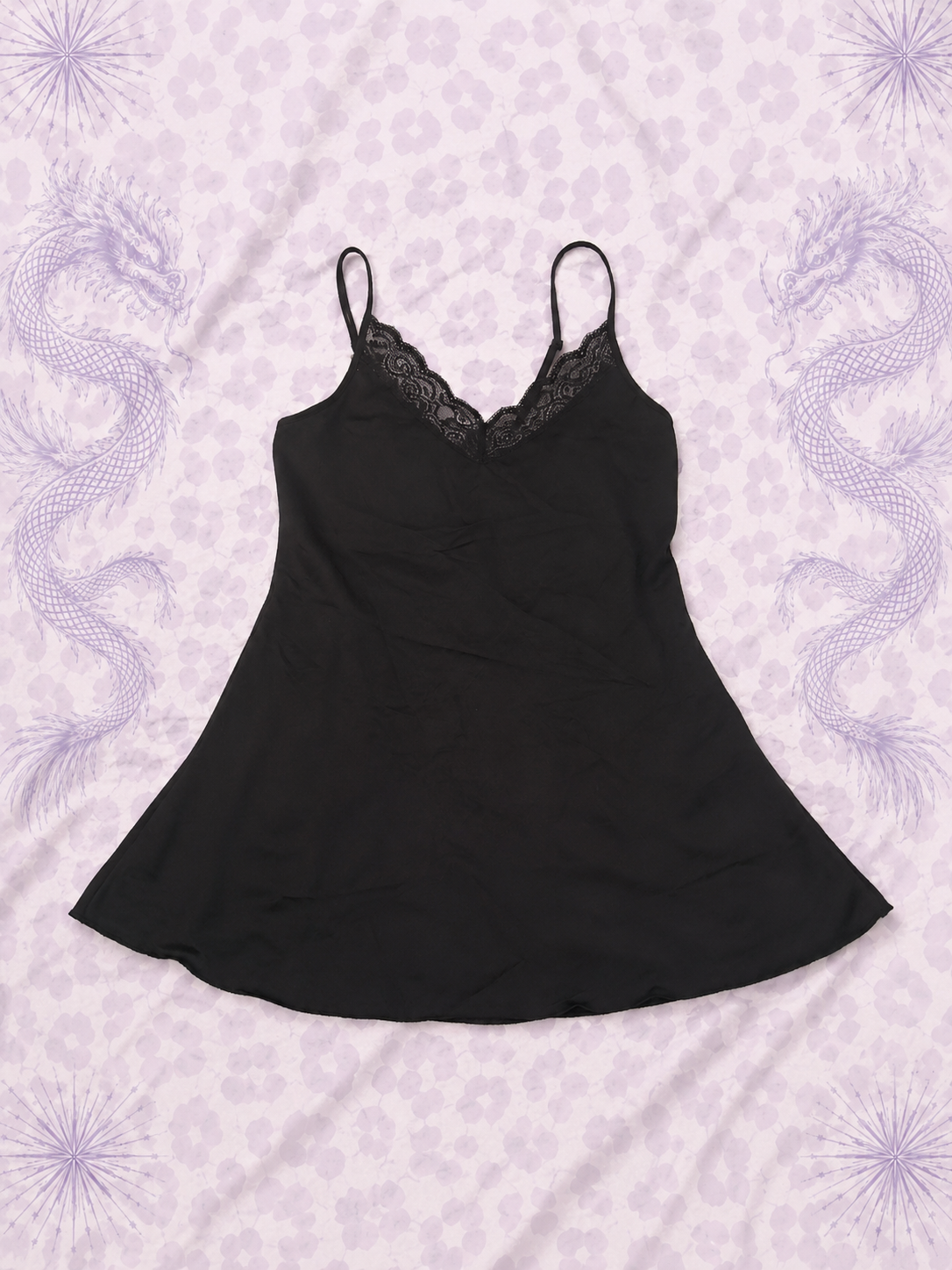 Vestitino Nero Satinato con Pizzo EKOUAER – Spalline Sottili – Taglia S