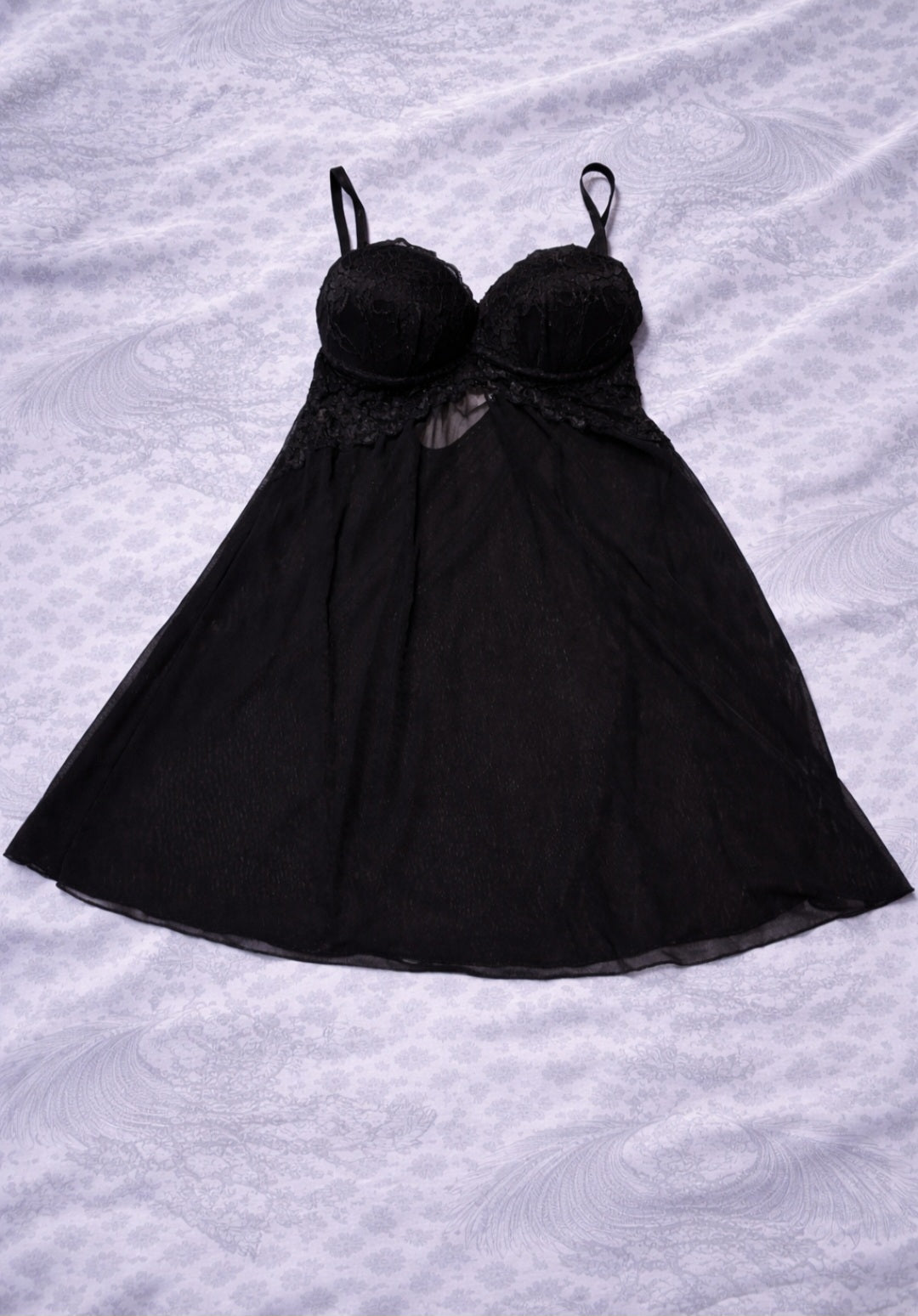 Vestito Babydoll Nero Y2K in Pizzo – Mini Dress Gothic Sheer Vintage 2000s