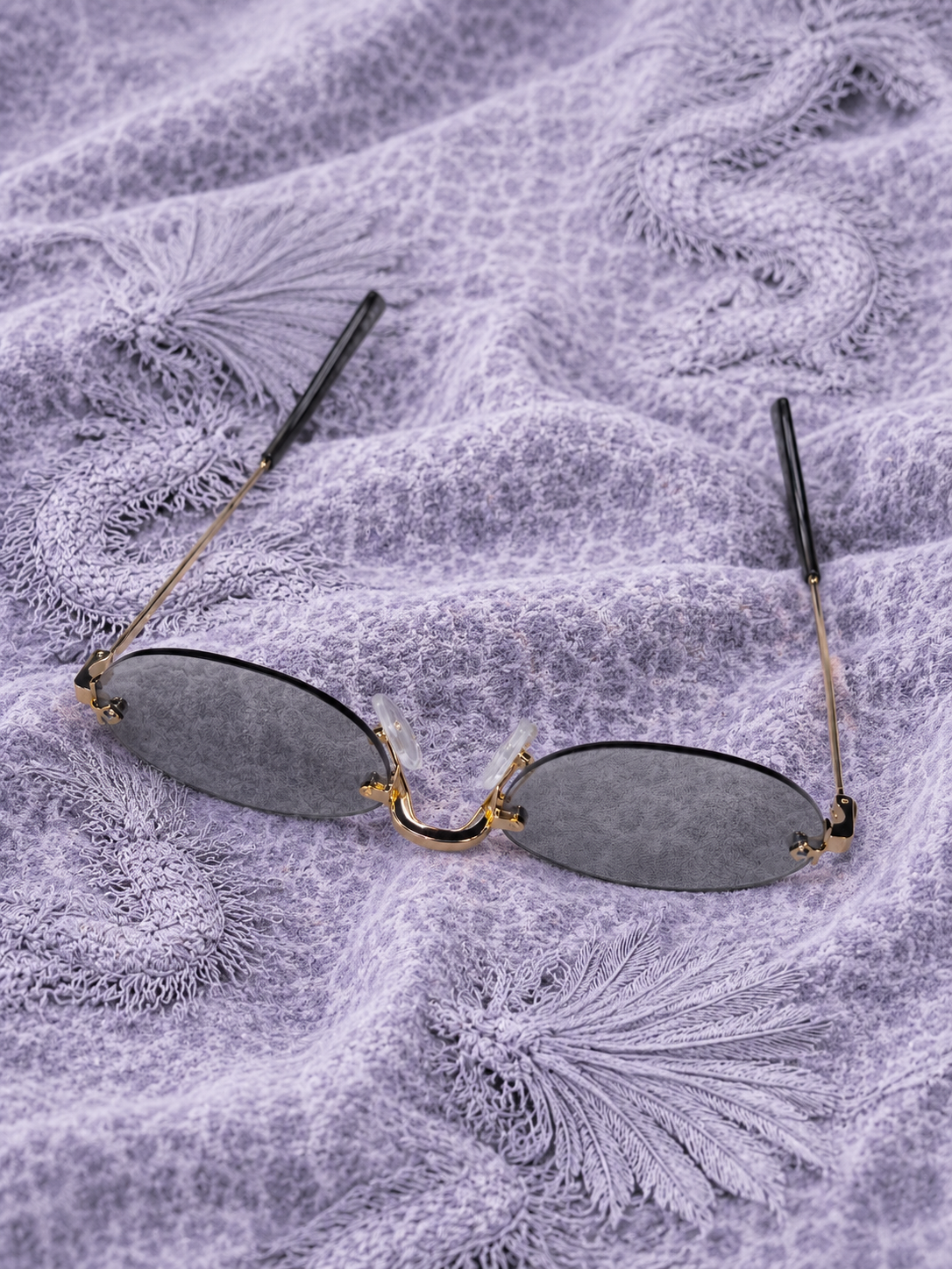 Solo Solis Occhiali da Sole Ovali Rimless Y2K – Lenti Grigie e Montatura in Metallo Argento