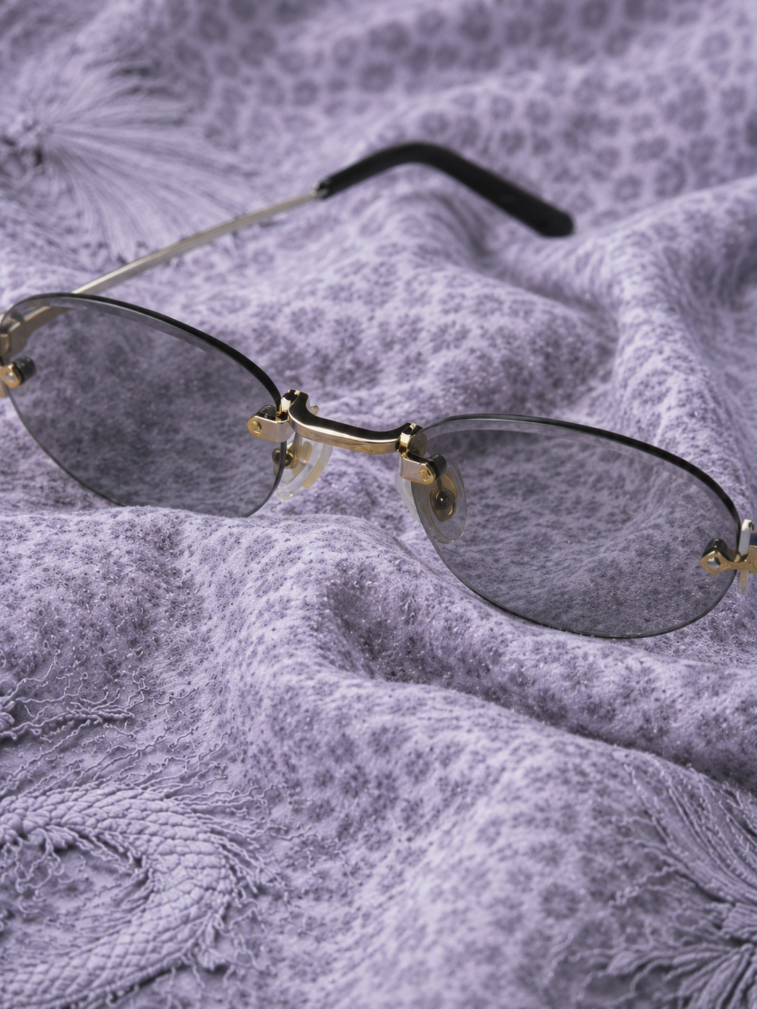 Solo Solis Occhiali da Sole Ovali Rimless Y2K – Lenti Grigie e Montatura in Metallo Argento