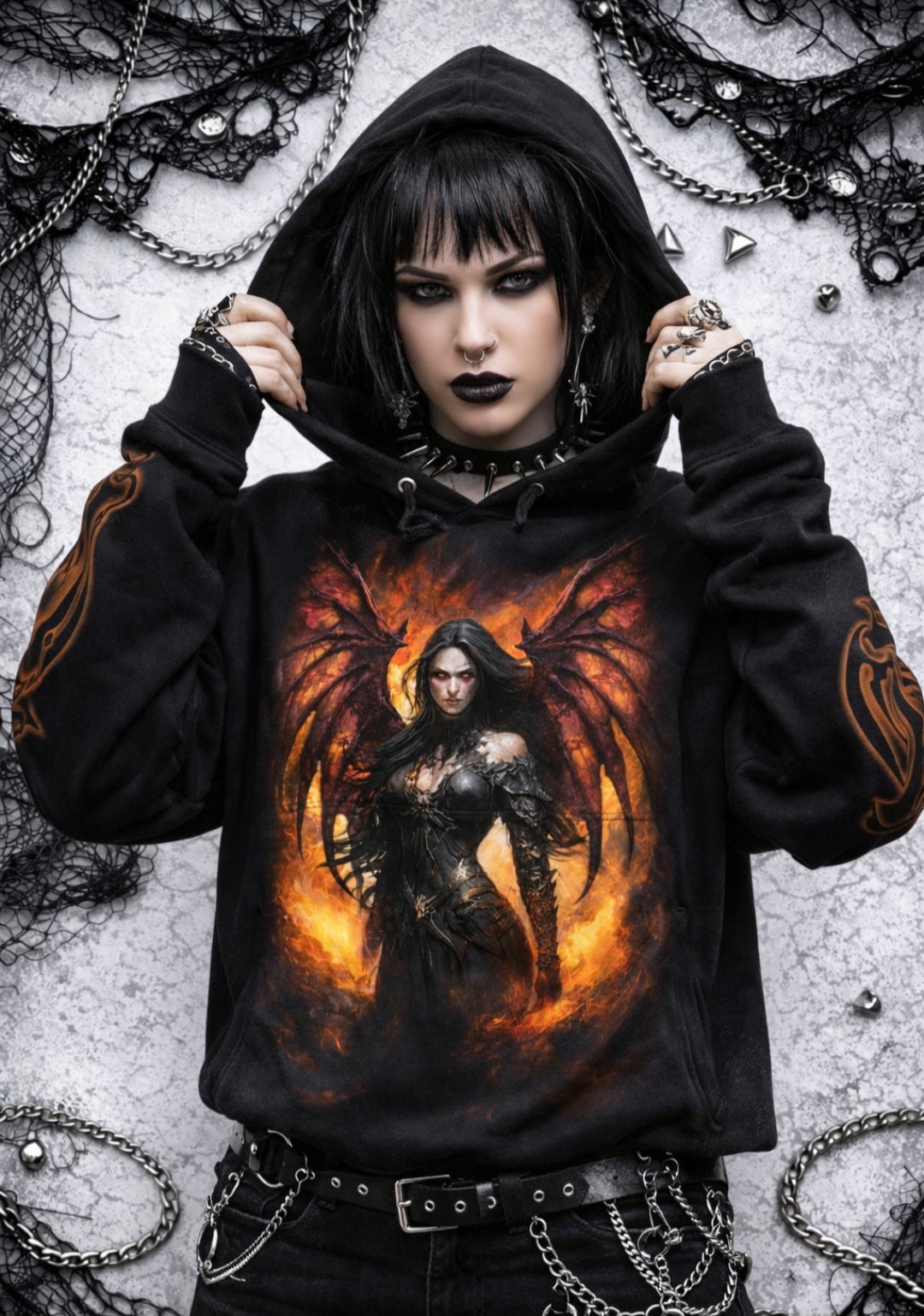 Spiral Draco Queen Hoodie – Felpa Goth Nera Dark Fantasy Fire Unisex