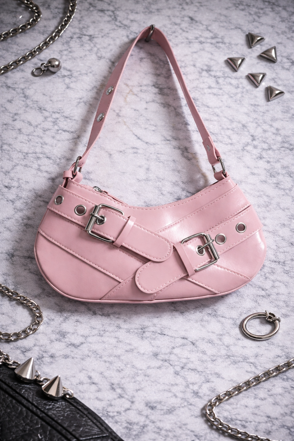 Mini Shoulder Bag Y2K Rosa con Fibbie | Vintage 2000s Style Prezzi speciali · Ultimi pezzi