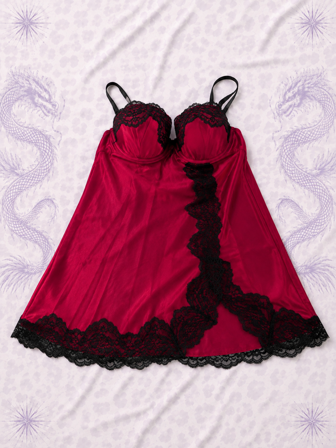 Babydoll Gothic Rosso Satinato con Pizzo Nero – Taglia XS