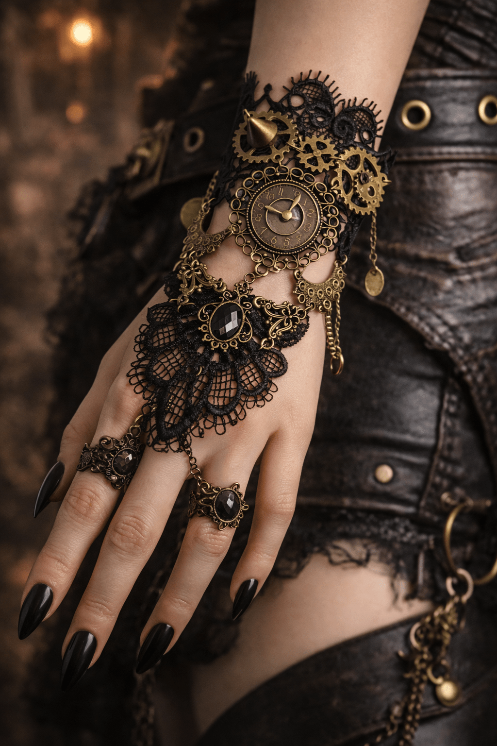 Steampunk Lace Clock Hand Bracelet – Gothic Gear Glove - GEDICO STORE