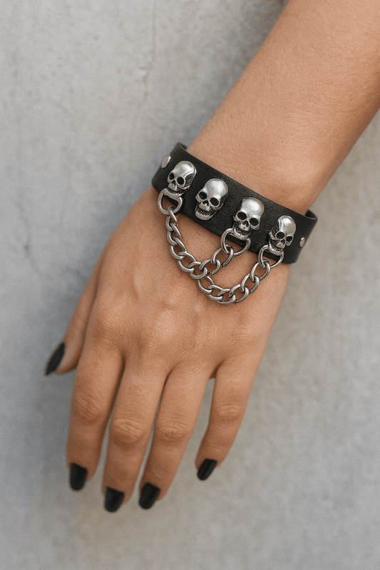 Y2K Punk Rock Studded Bracelet with Chains – Vintage Style Accessory – New Unisex Goth Emo Bracelet - GEDICO STORE